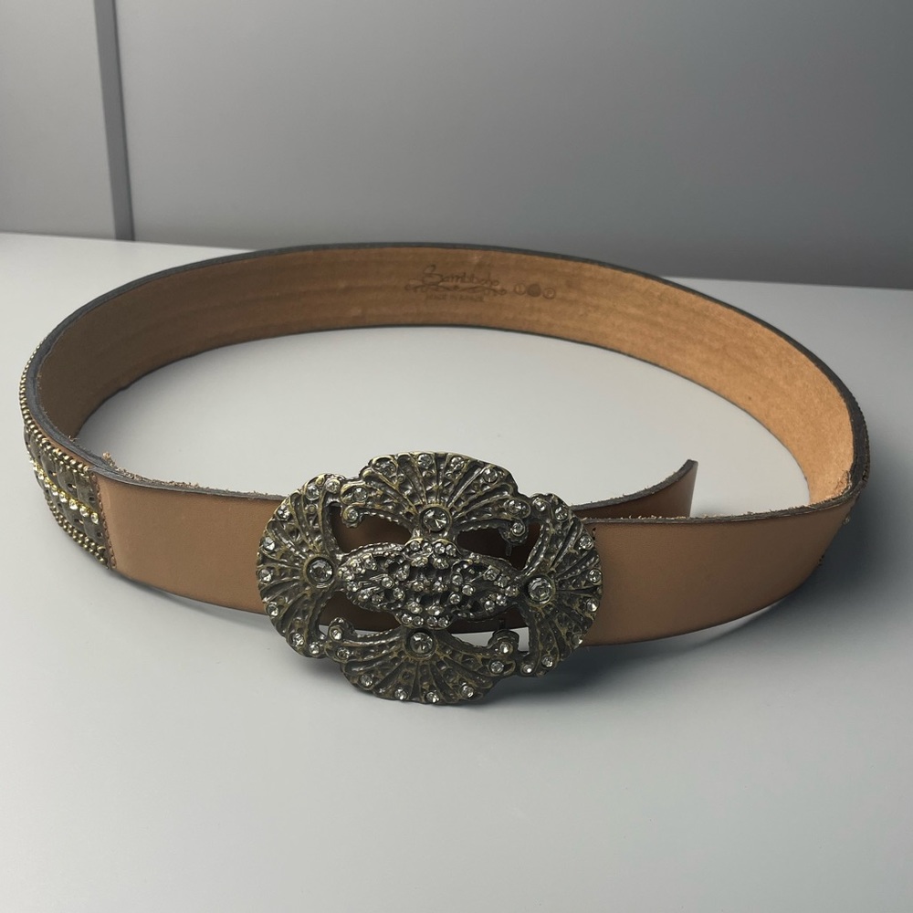 Sambboho leather studded rhinestone belt